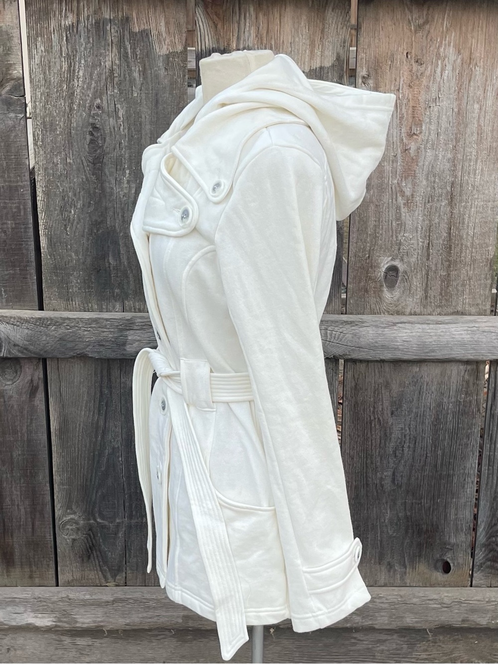 Maurices Women’s Cream Hooded Belted Peacoat Jacket – Size Medium - Picture 7 of 12